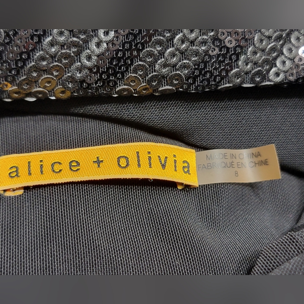 Alice +Olivia Black Sequin Chevron Dress w/Back Detail Women's Sz 8 - Picture 3 of 14